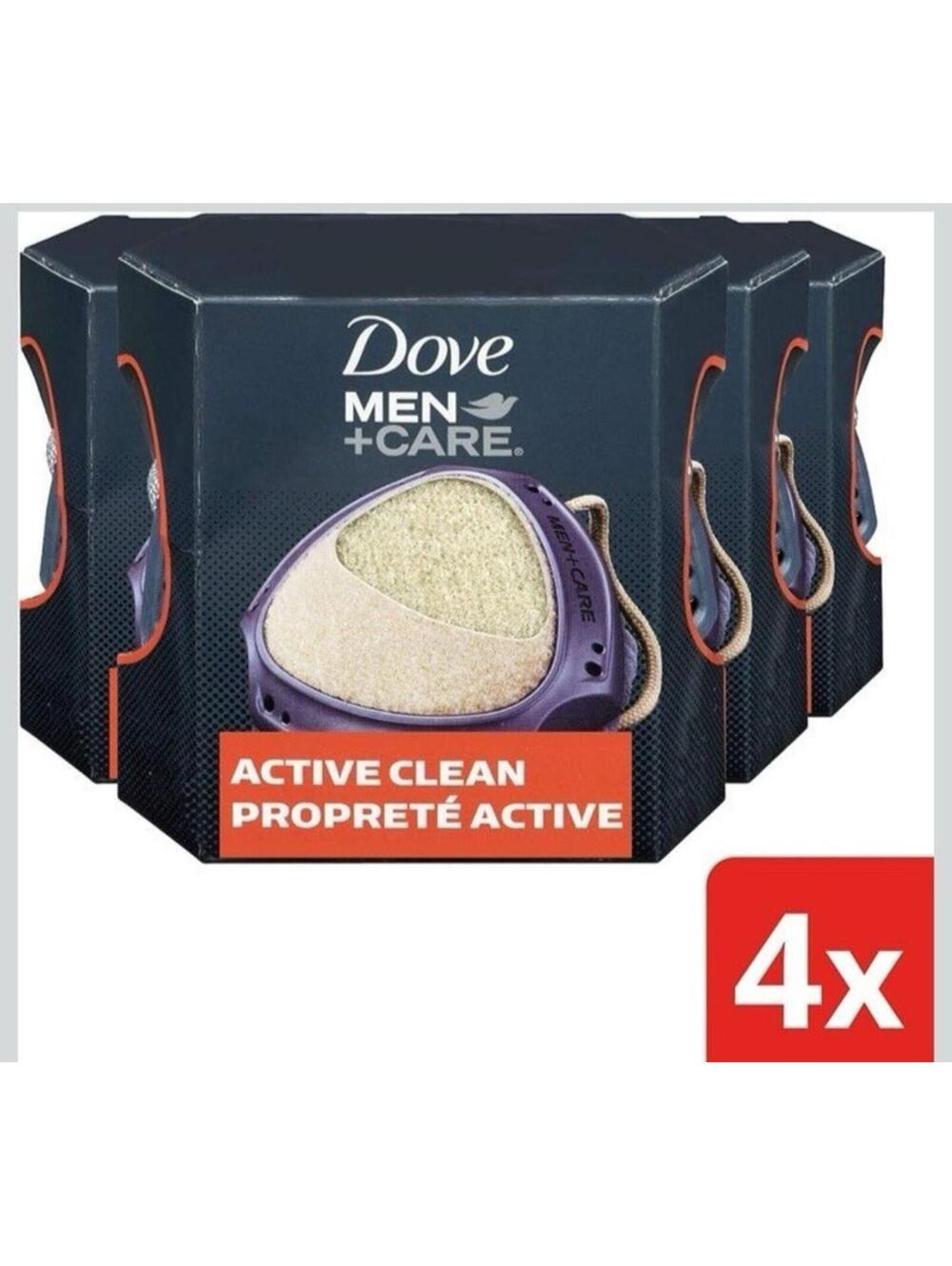 4 Dove Men+Care Active Clean 4pc Set Dual Shower Tool Bath Pouf Good Lather Skin